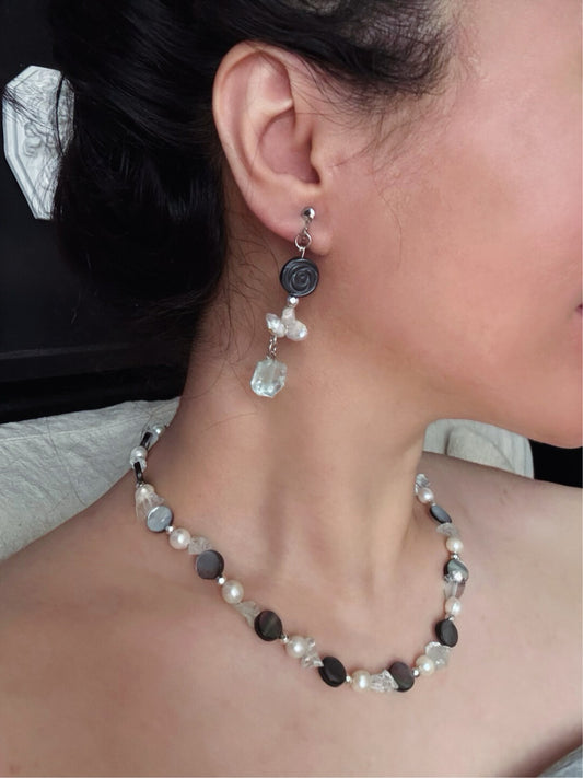 Rose Pearl Crystal Earring