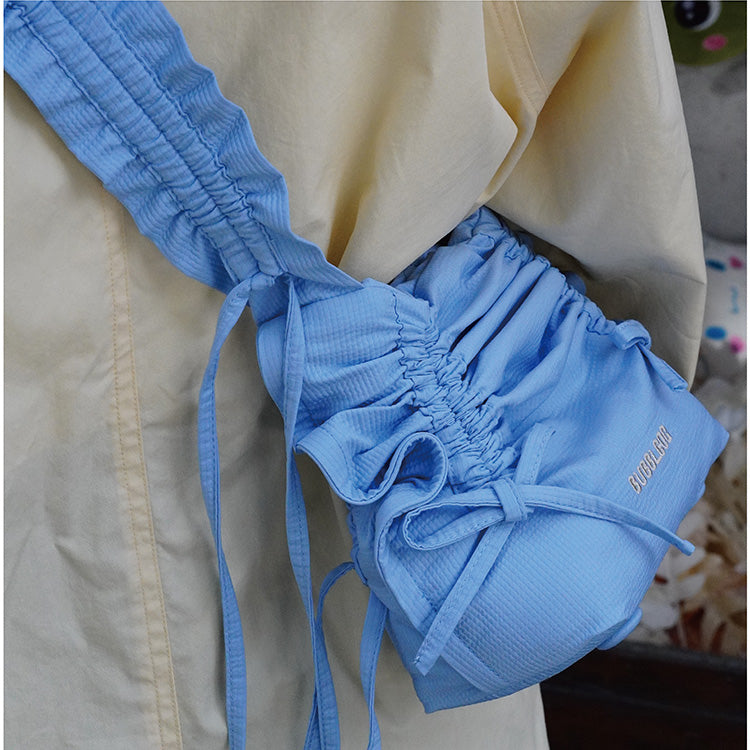 Ruffled Bow Drawstring Crossbody Bag