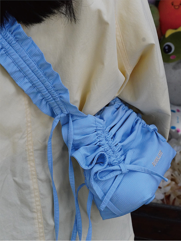 Ruffled Bow Drawstring Crossbody Bag