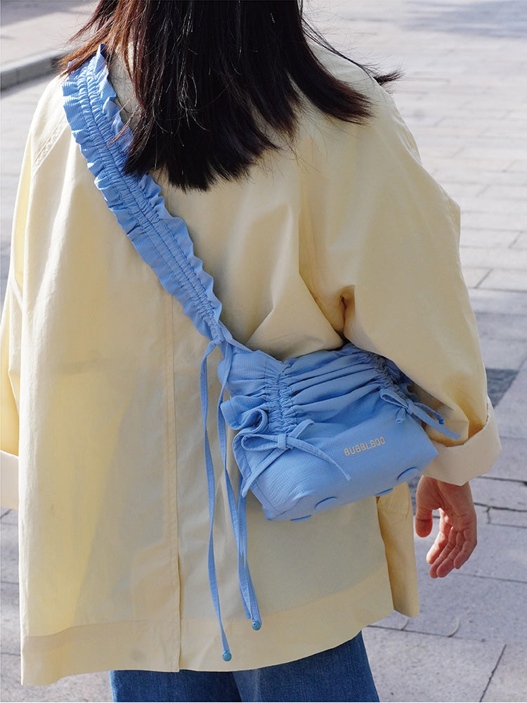 Ruffled Bow Drawstring Crossbody Bag