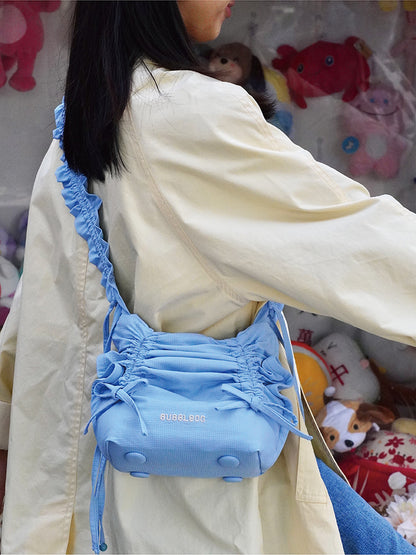 Ruffled Bow Drawstring Crossbody Bag