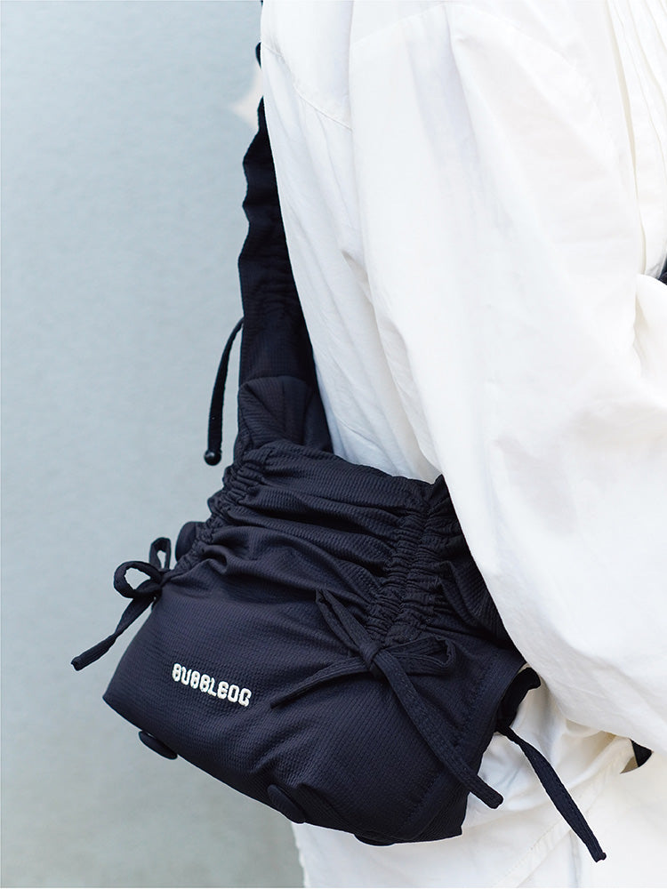 Ruffled Bow Drawstring Crossbody Bag