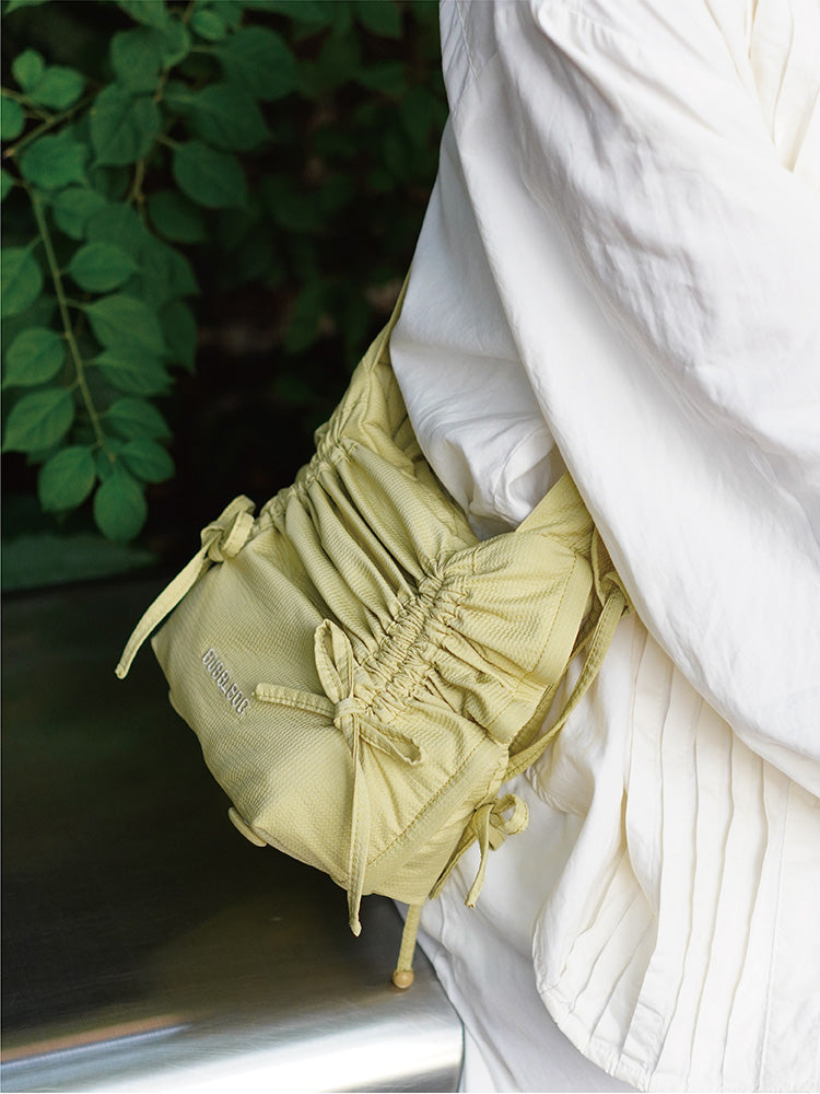 Ruffled Bow Drawstring Crossbody Bag