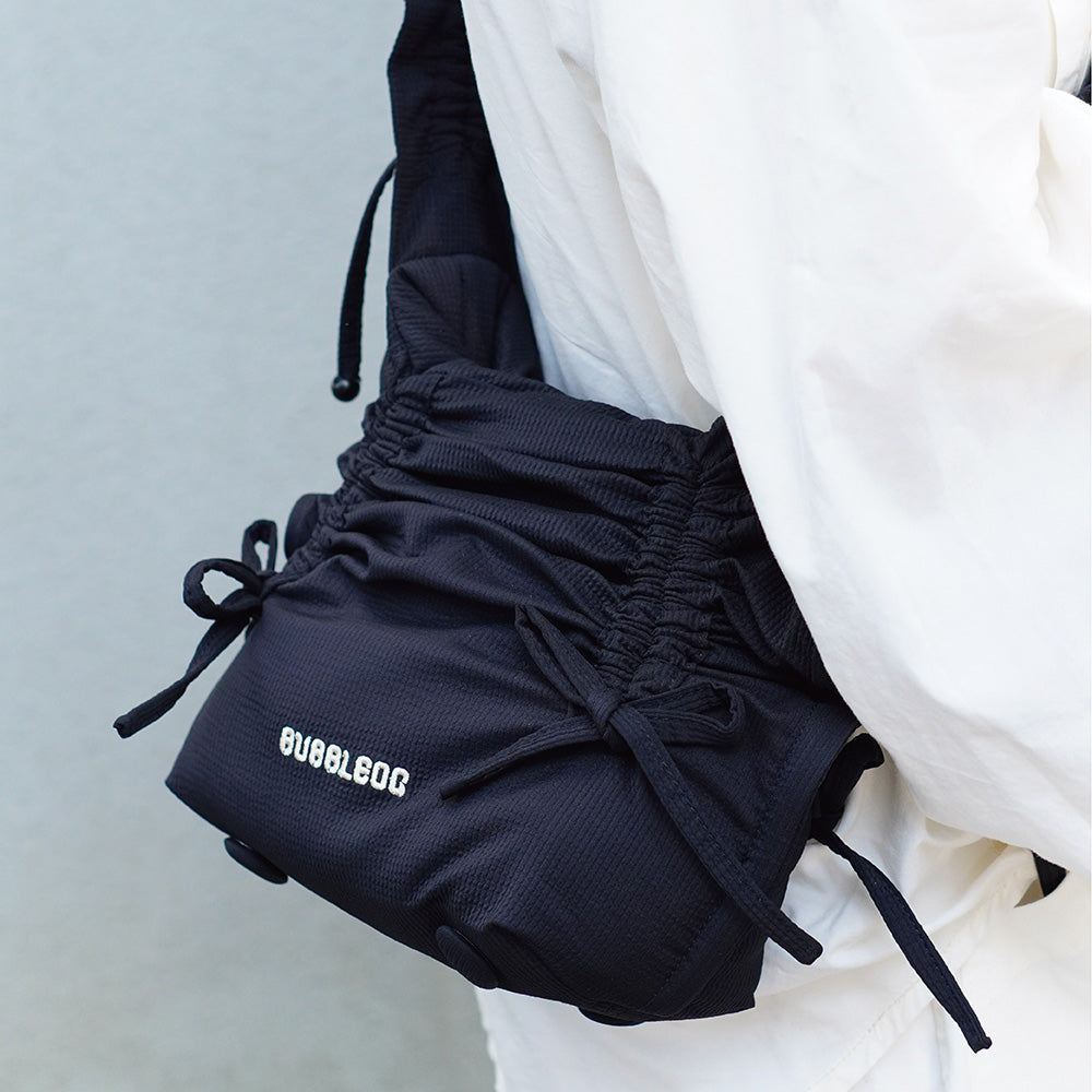 Ruffled Bow Drawstring Crossbody Bag