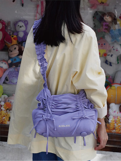Ruffled Bow Drawstring Crossbody Bag