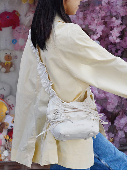 Ruffled Bow Drawstring Crossbody Bag