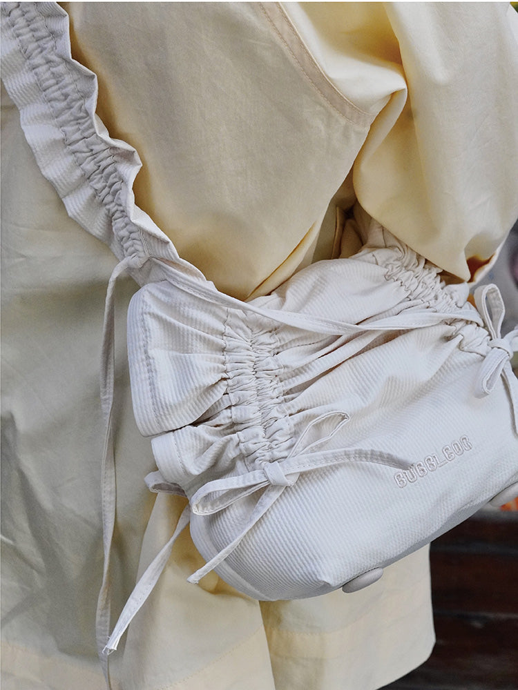Ruffled Bow Drawstring Crossbody Bag