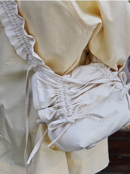 Ruffled Bow Drawstring Crossbody Bag