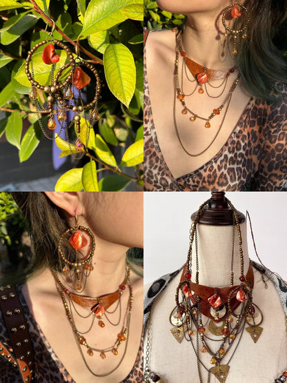 Rustic Amber Chain Layered Necklace