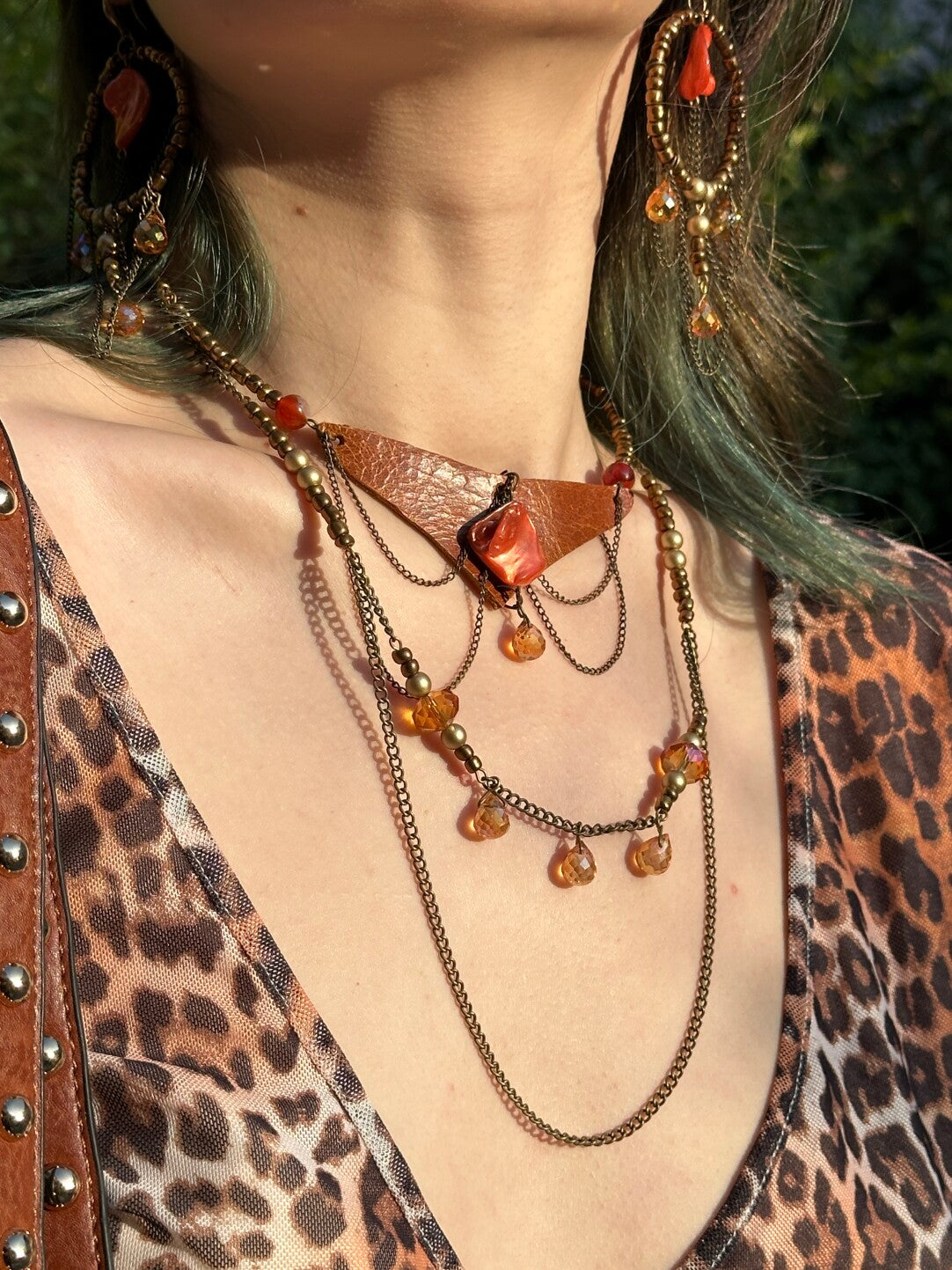 Rustic Amber Chain Layered Necklace