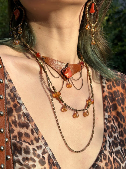 Rustic Amber Chain Layered Necklace