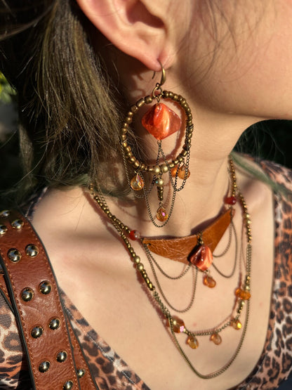 Rustic Amber Chain Layered Necklace
