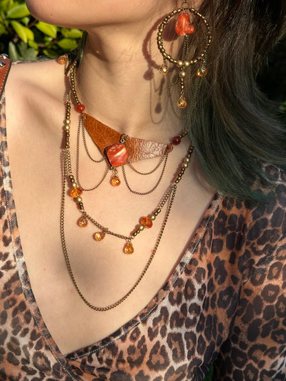 Rustic Amber Chain Layered Necklace