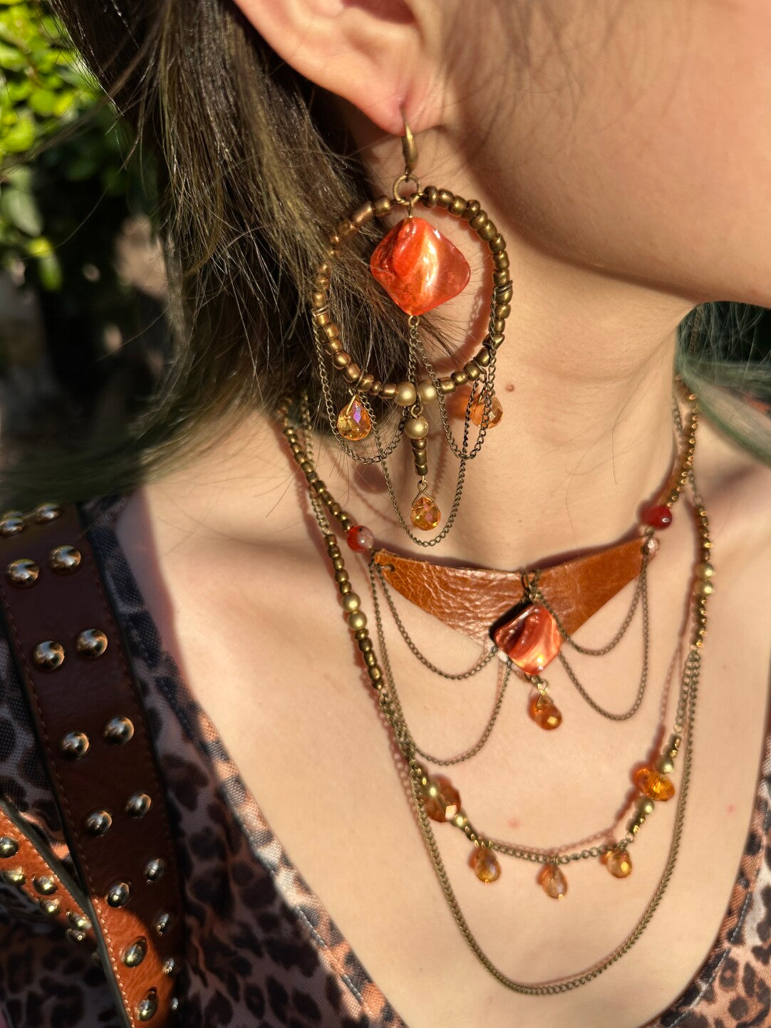Rustic Amber Chain Layered Necklace