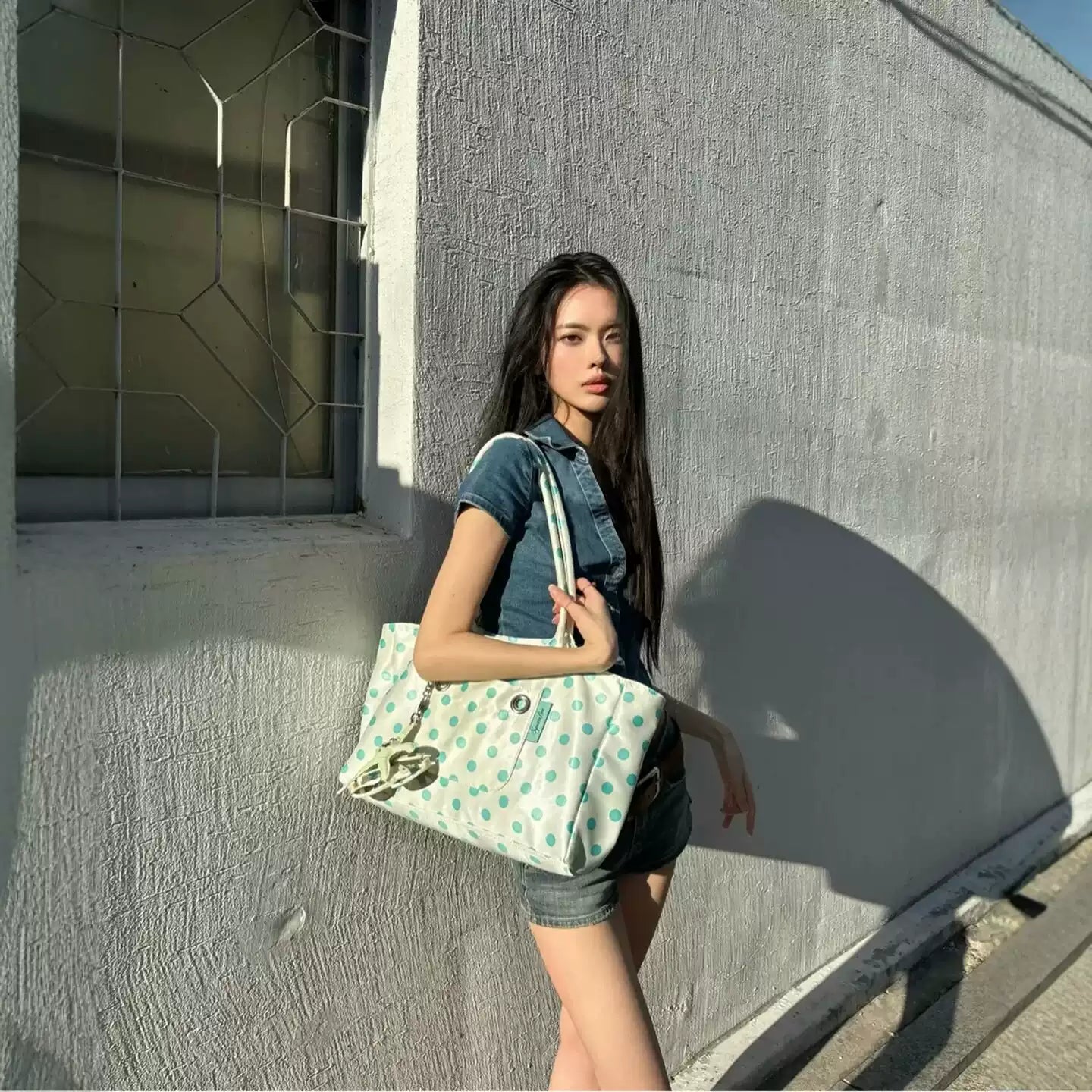 Satin Polka Dot Oversized Shoulder Bag