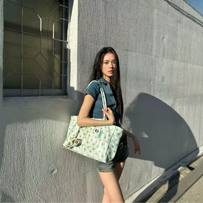 Satin Polka Dot Oversized Shoulder Bag