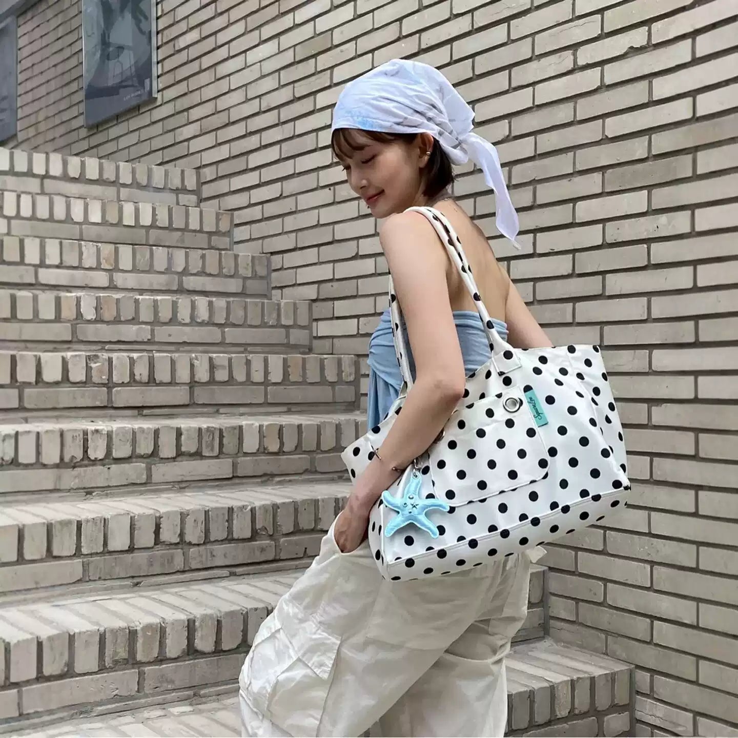 Satin Polka Dot Oversized Shoulder Bag