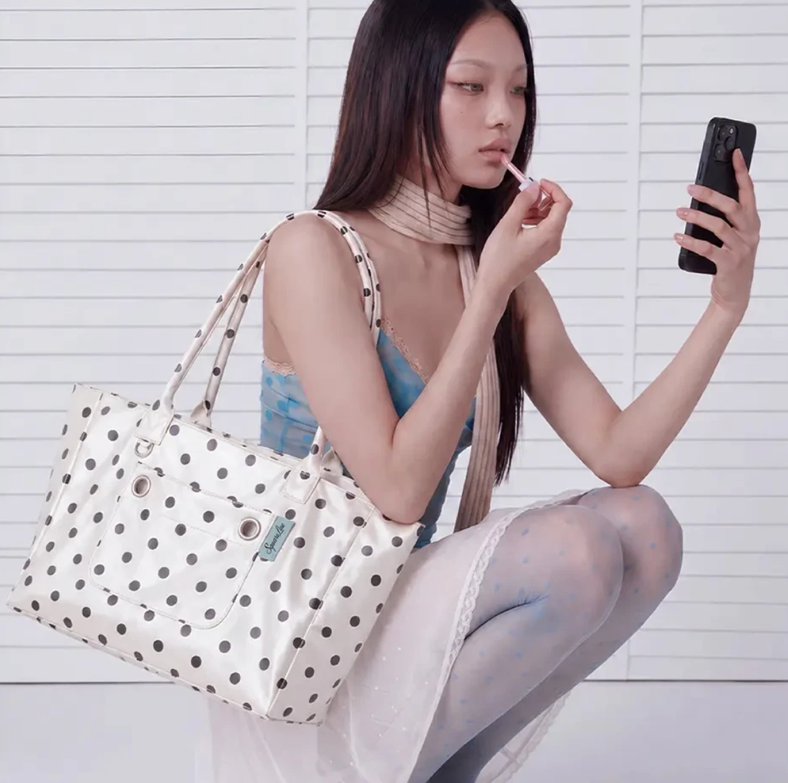 Satin Polka Dot Oversized Shoulder Bag
