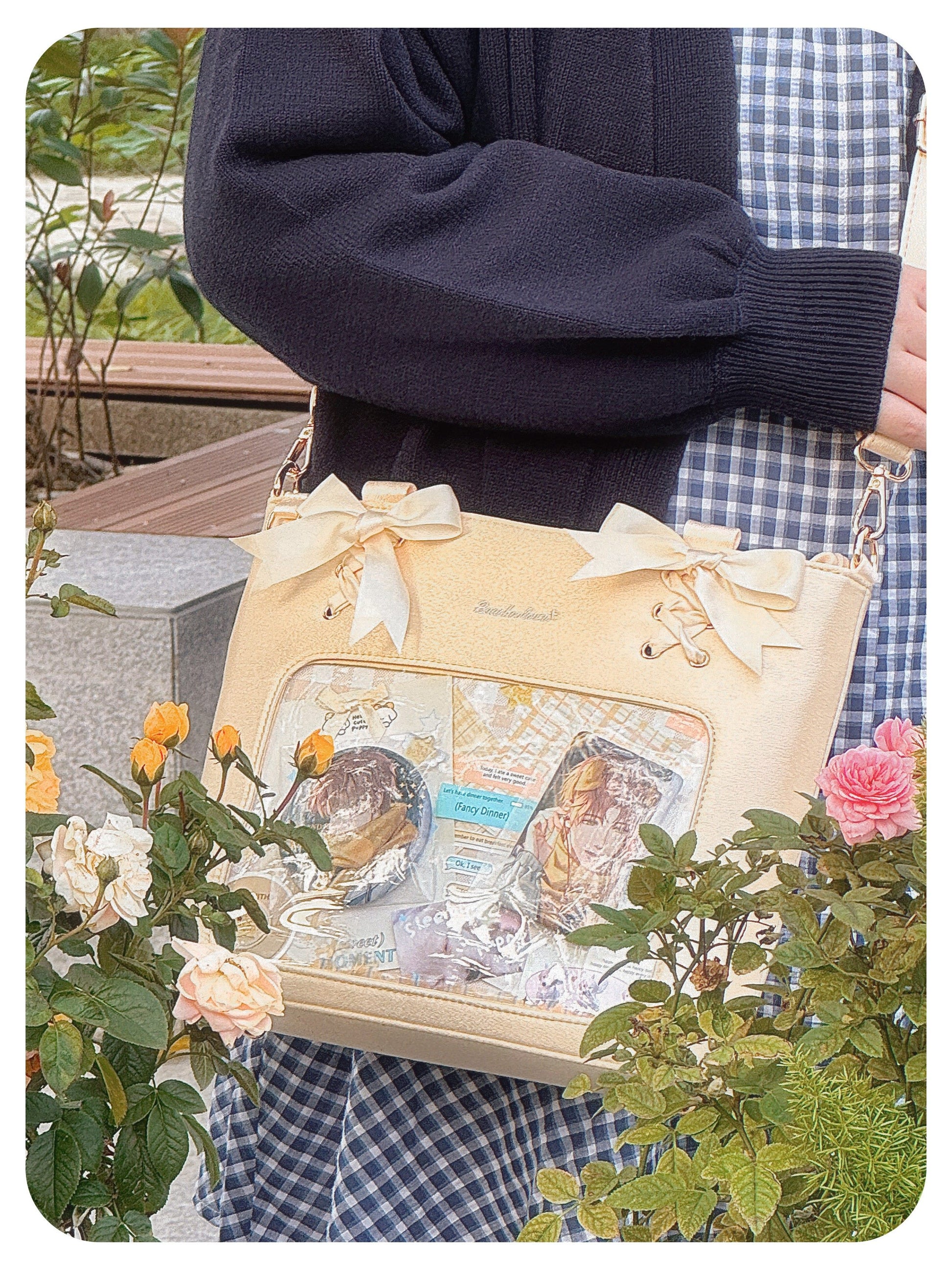 Satin Ribbon Bow Plaid Ita Bag | Bag | Three Fleas