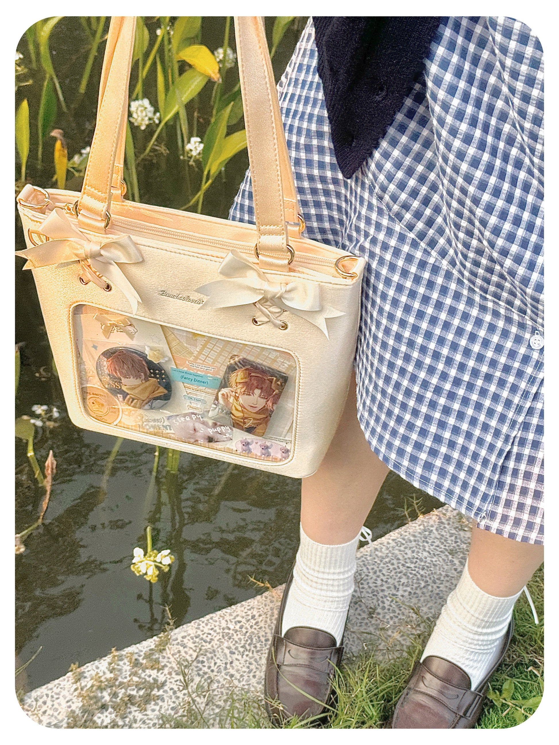 Satin Ribbon Bow Plaid Ita Bag | Bag | Three Fleas