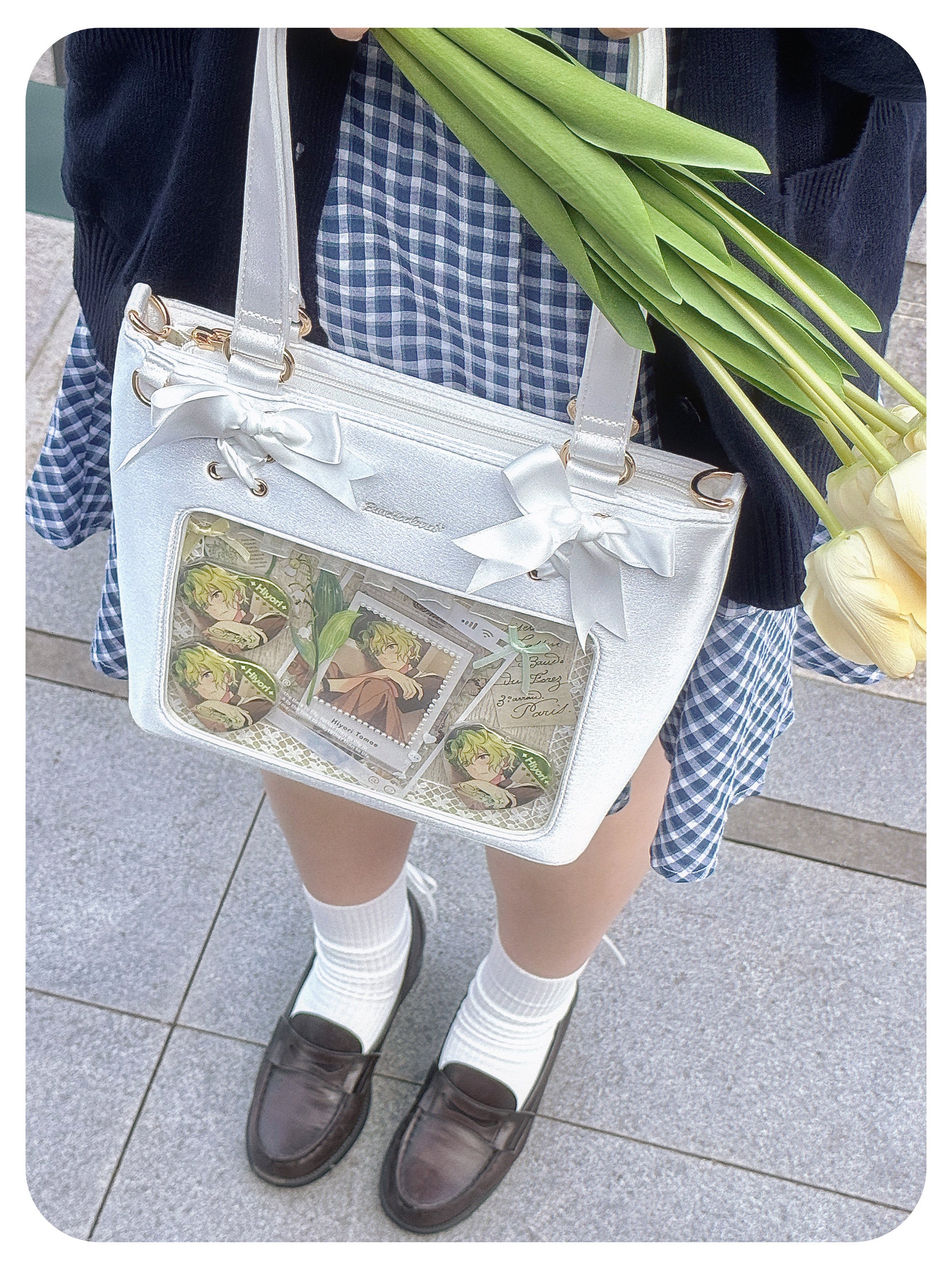 Satin Ribbon Bow Plaid Ita Bag | Bag | Three Fleas