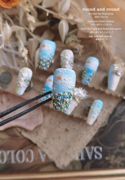 Sea Garden Textured Art Press On Nails Set