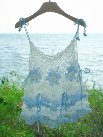Sea Salt Soda Tie-Strap Floral Crochet Top