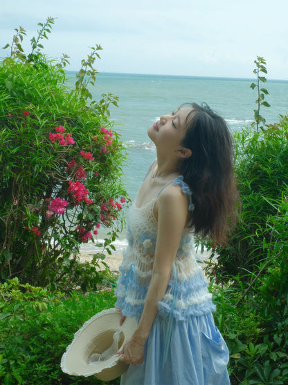 Sea Salt Soda Tie-Strap Floral Crochet Top