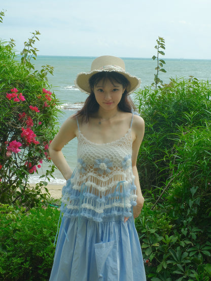 Sea Salt Soda Tie-Strap Floral Crochet Top