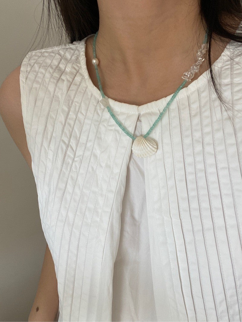 Seashell Pendant Beaded Pearl Necklace