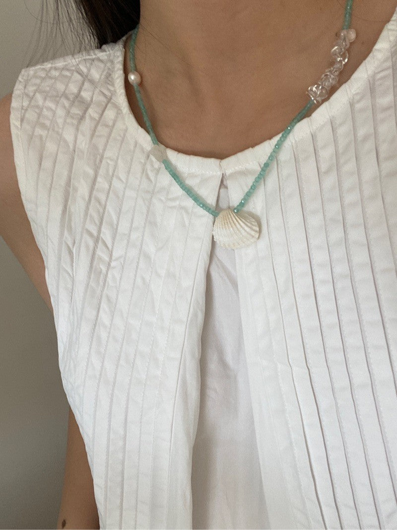 Seashell Pendant Beaded Pearl Necklace