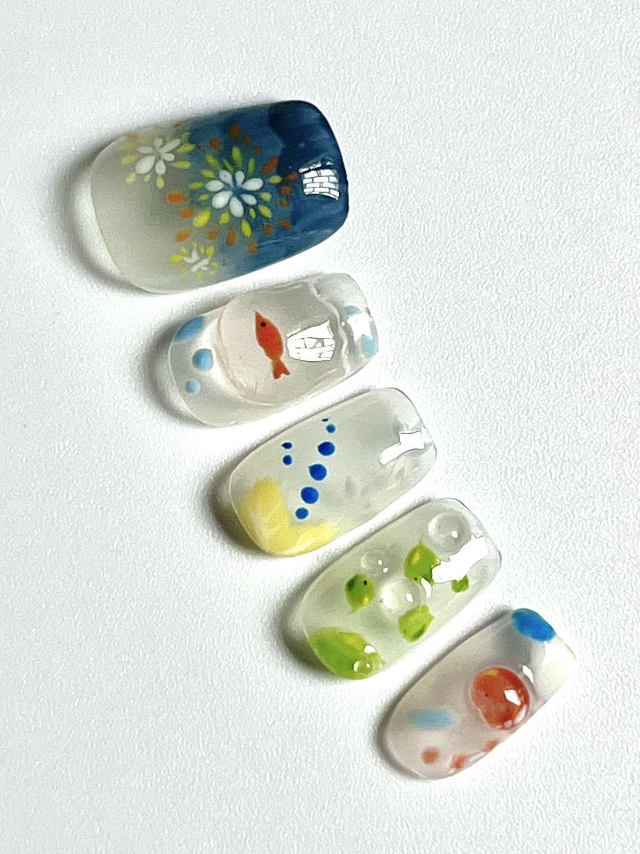 Seaside Fireworks Press On Nails Set