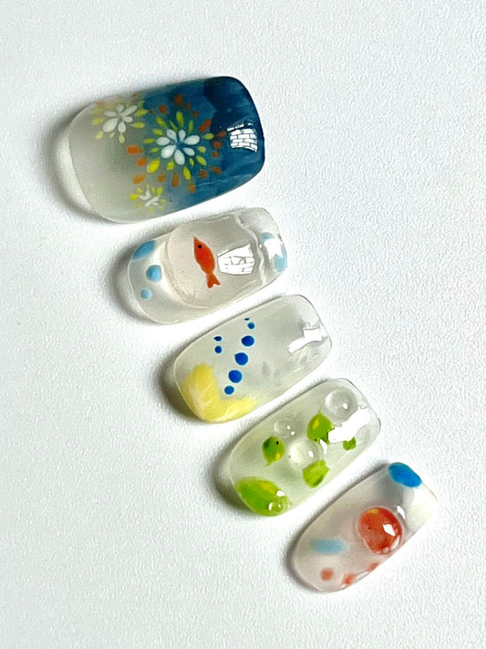 Seaside Fireworks Press On Nails Set