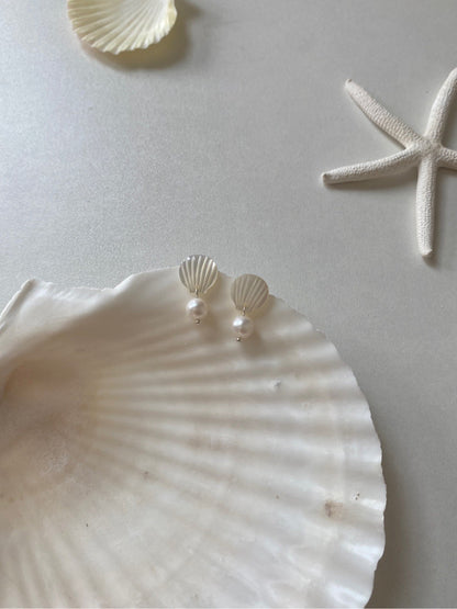 Seaside Freshwater Pearl Shell Studs