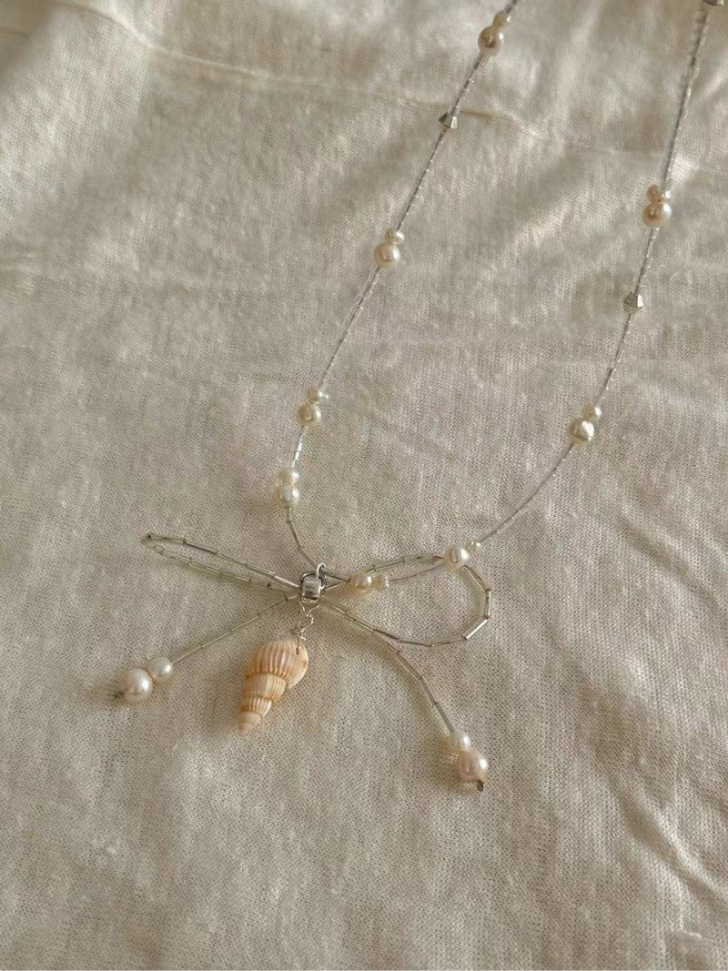 Shell Charm Bow Pearl Beaded Necklace