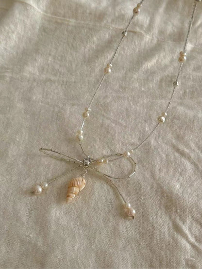 Shell Charm Bow Pearl Beaded Necklace