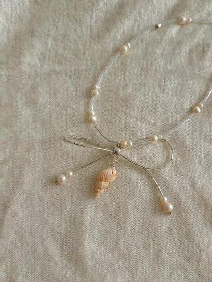 Shell Charm Bow Pearl Beaded Necklace
