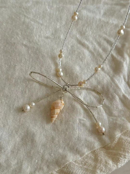 Shell Charm Bow Pearl Beaded Necklace