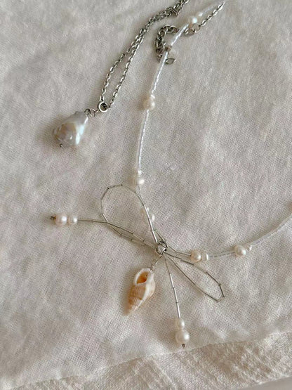 Shell Charm Bow Pearl Beaded Necklace