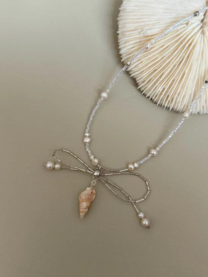 Shell Charm Bow Pearl Beaded Necklace
