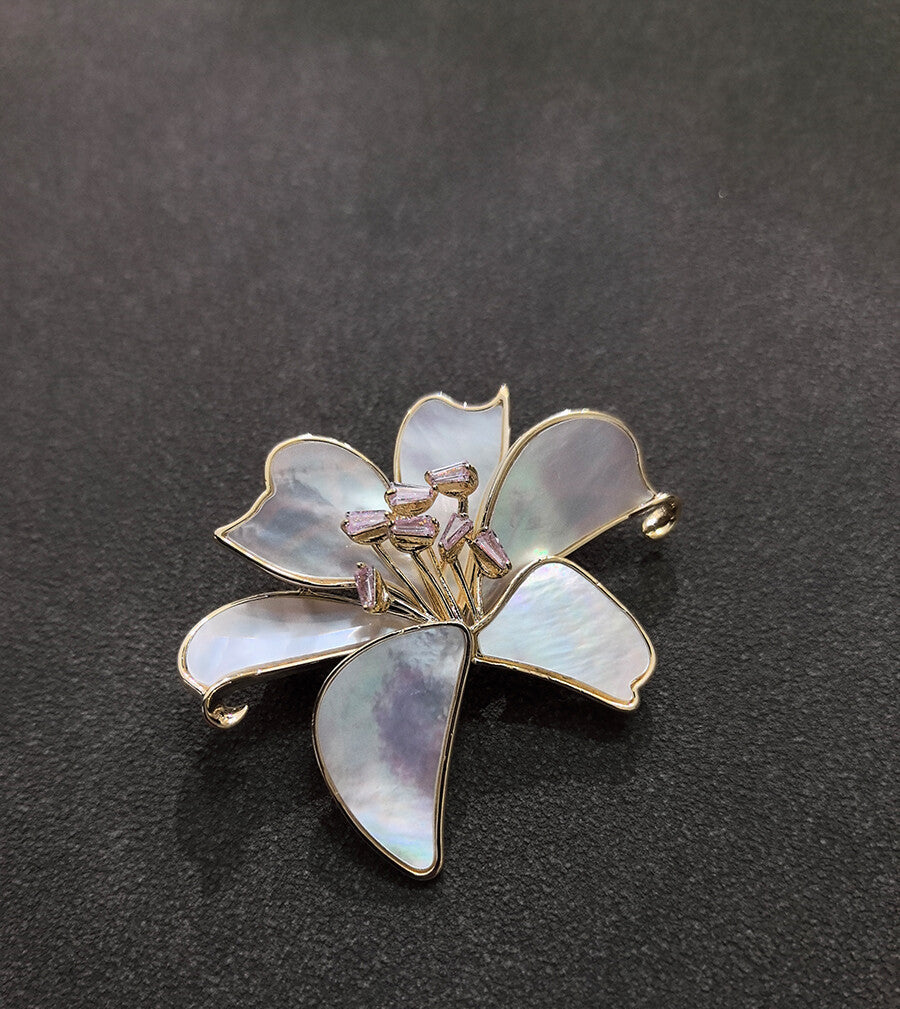 Pearl Oyster Lily Brooch