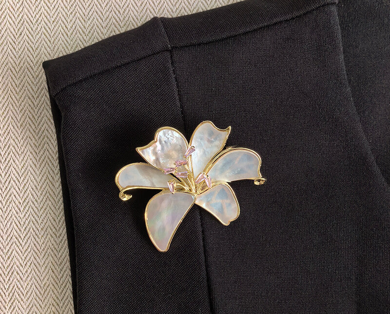 Pearl Oyster Lily Brooch