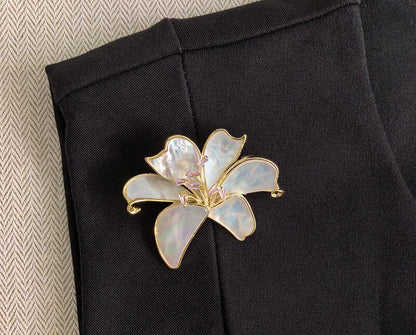 Pearl Oyster Lily Brooch