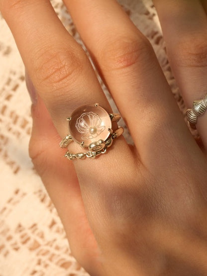 Shell Pearl Crystal Ring