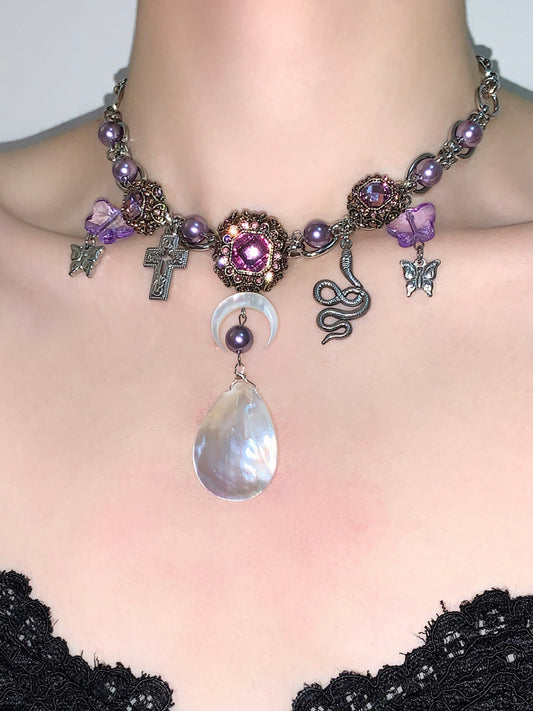 Shell Pendant Purple Butterfly Choker