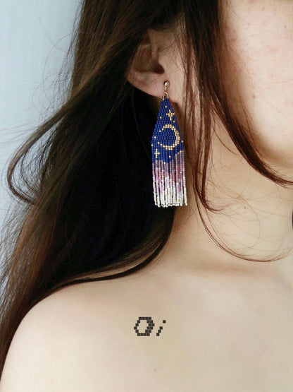 Shining Stars and Moon MIYUKI Beaded Earrings