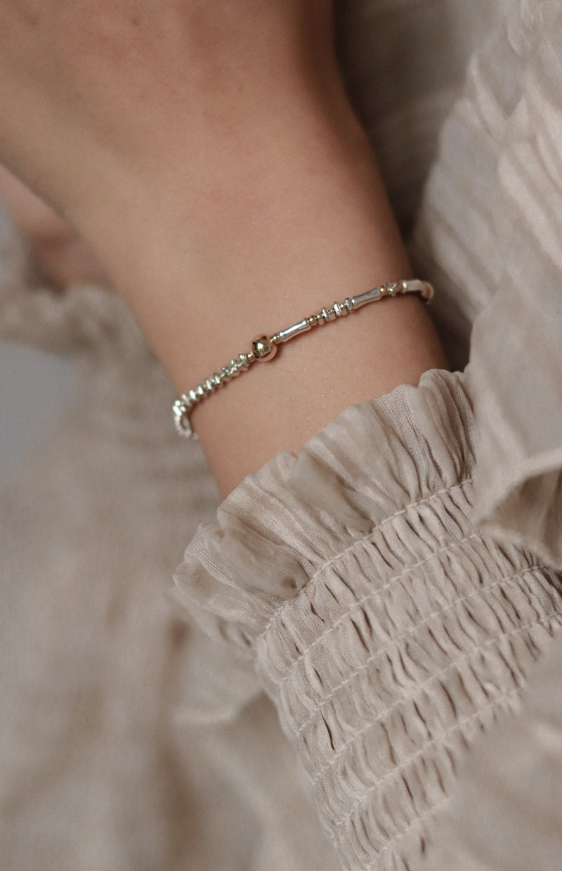Silver Bamboo Knot Beaded Bracelet