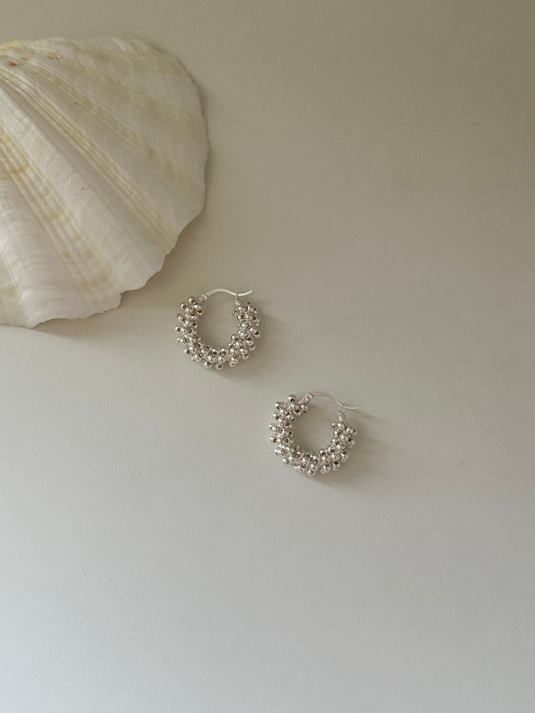 Silver Beaded Bean Earrings
