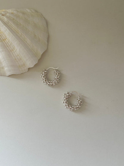 Silver Beaded Bean Earrings