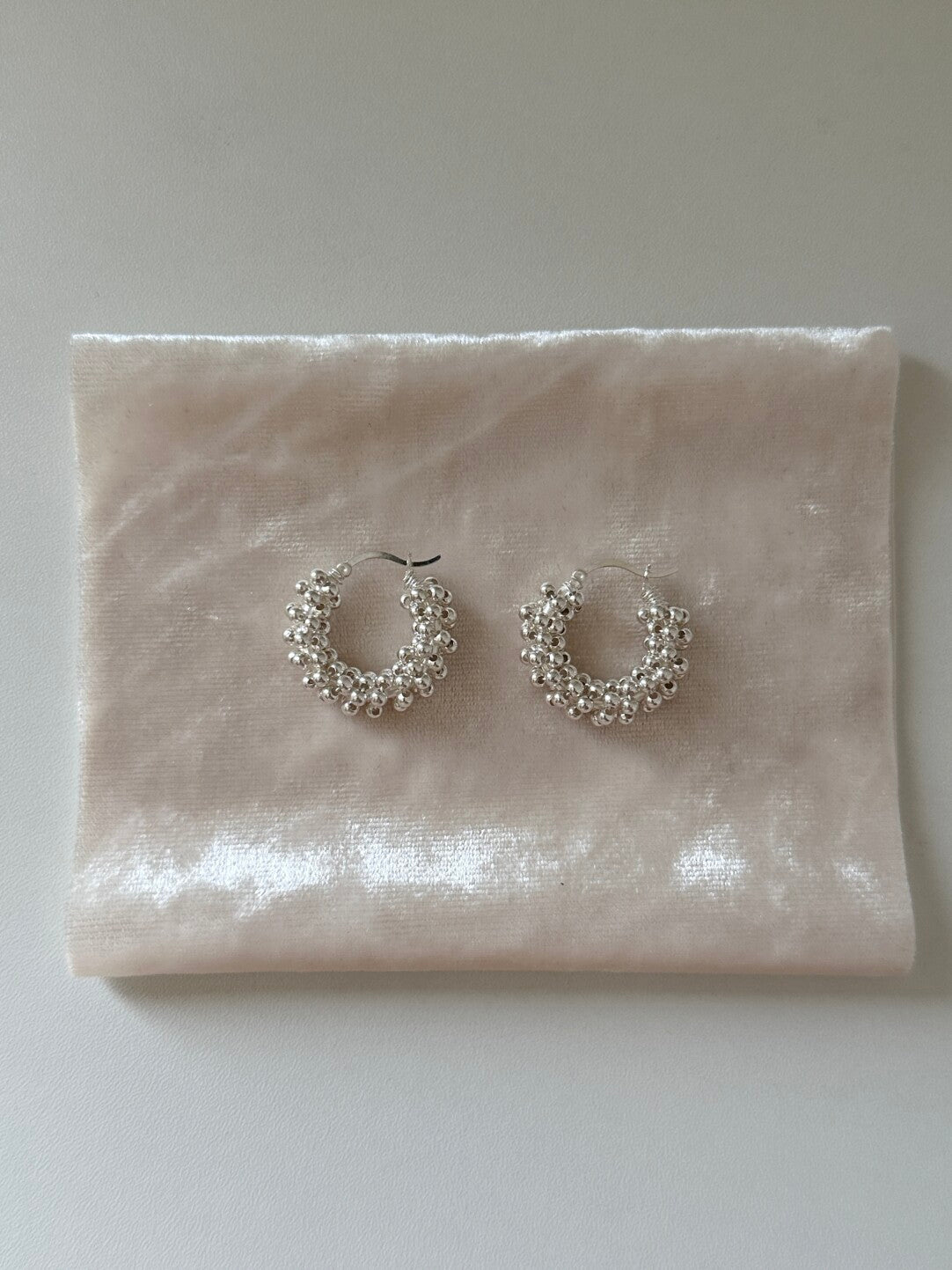 Silver Beaded Bean Earrings